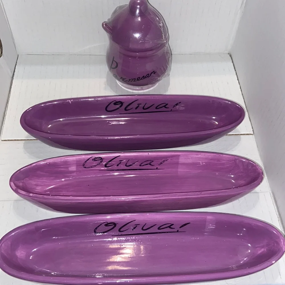 Parmesan Container, 3 Olive Turine, 2 Napkin Holders  Glazed Ceramic NEW